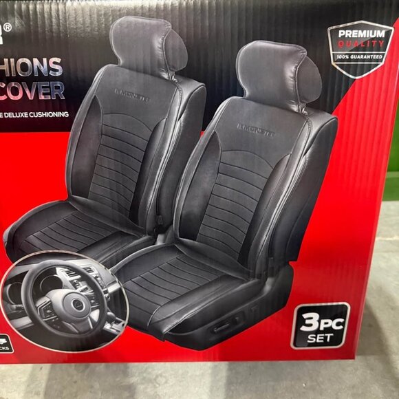 Car Seat Covers NEW Black 2-pack Car Seat Cover and Steering Wheel Cover - Picture 3 of 9